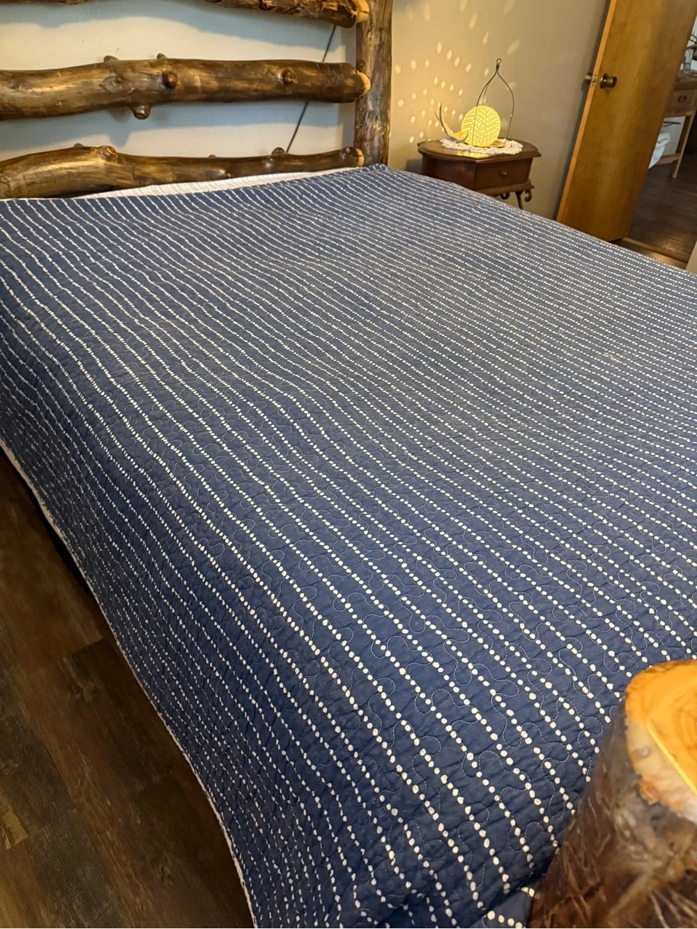 Navy and White Patchwork Quilted Reversible Bedspread - Full/Queen